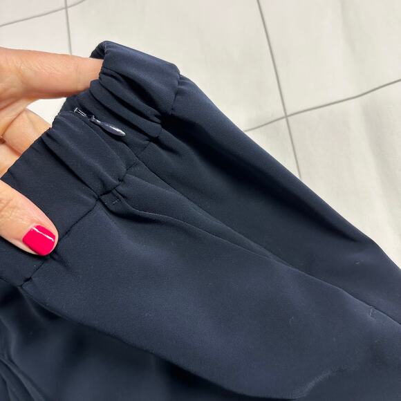 Akris Punto Pants Womens 12 Navy Blue Mike Split Hem Crepe Drawstring Minimalist - Picture 7 of 14